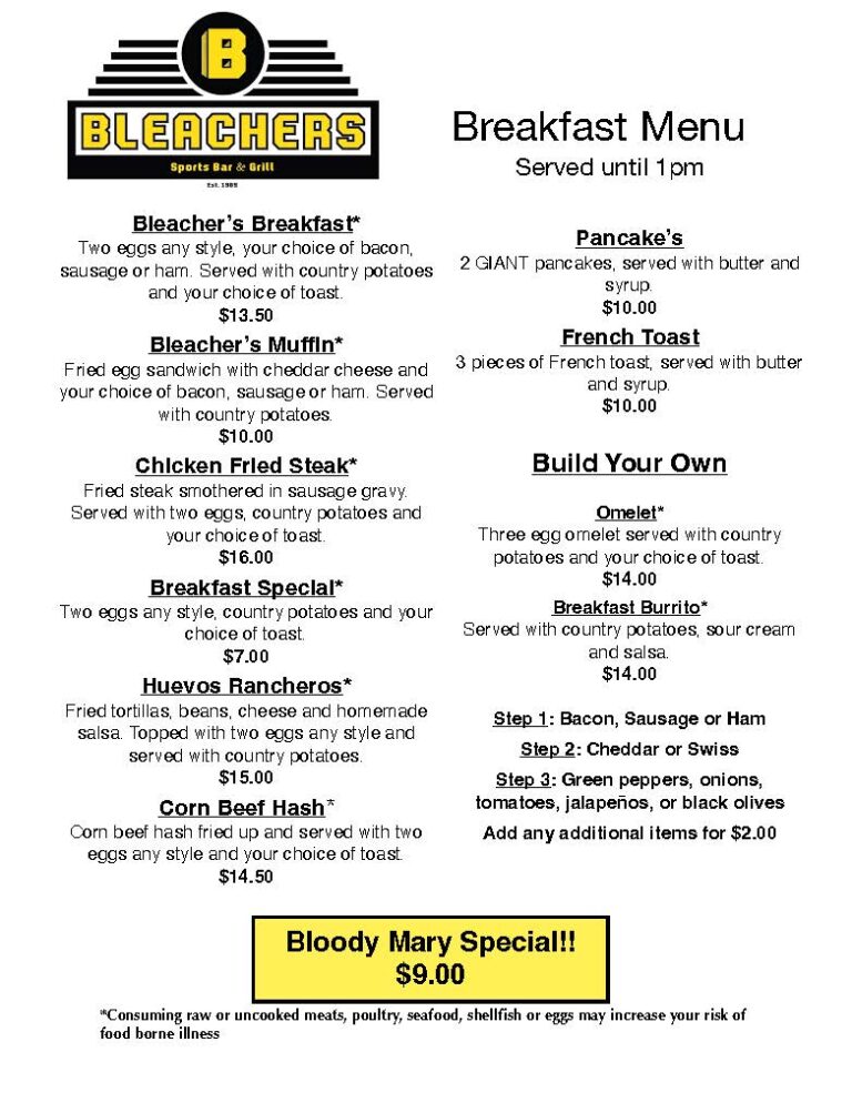 Portland Sports Bar Menus Bleachers Bar Portland